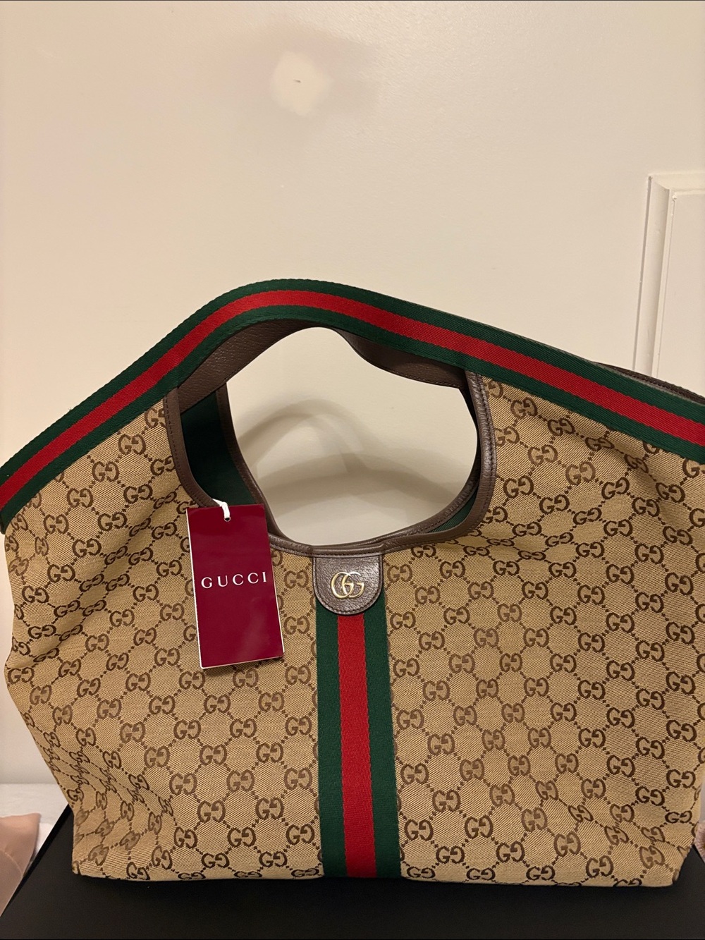 Gucci GG Monogram Web Stripe Tote Bag with Matching Pouch